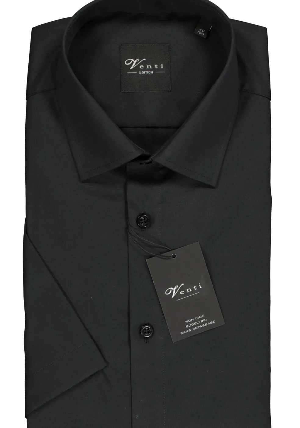 VENTI modern fit overhemd, korte mouw, zwart