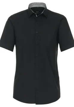 VENTI modern fit overhemd, korte mouw, popeline, zwart