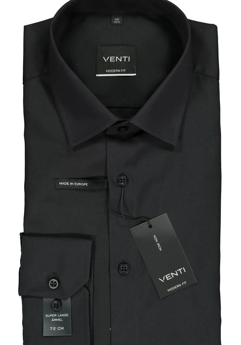 VENTI modern fit overhemd, mouwlengte 72, zwart