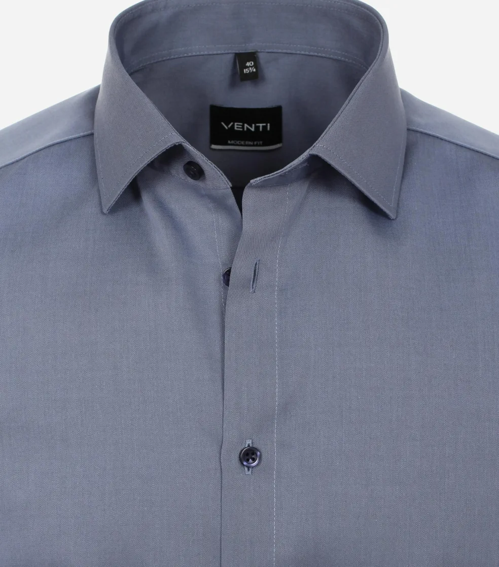 VENTI modern fit overhemd, mouwlengte 7, twill, grijsblauw