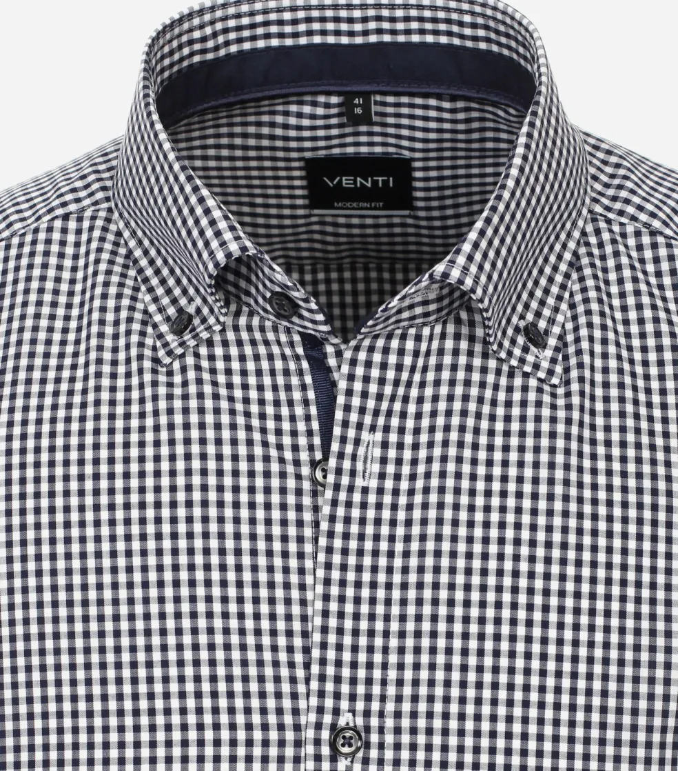 VENTI modern fit overhemd, popeline, blauw met wit geruit