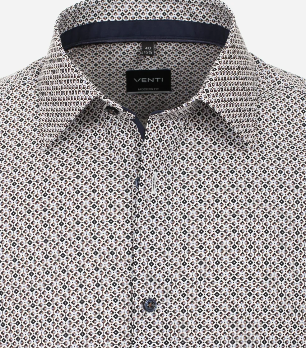 VENTI modern fit overhemd, popeline, bruin dessin
