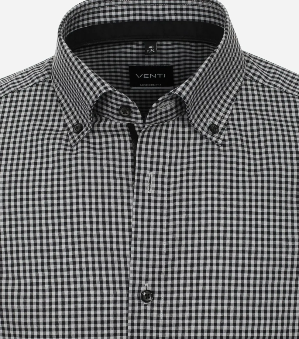 VENTI modern fit overhemd, popeline, zwart met wit geruit