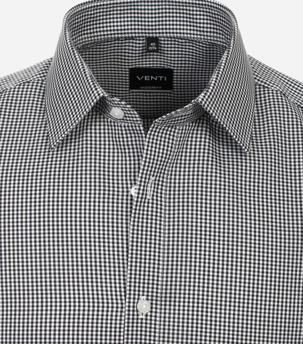VENTI modern fit overhemd, twill, zwart met wit geruit