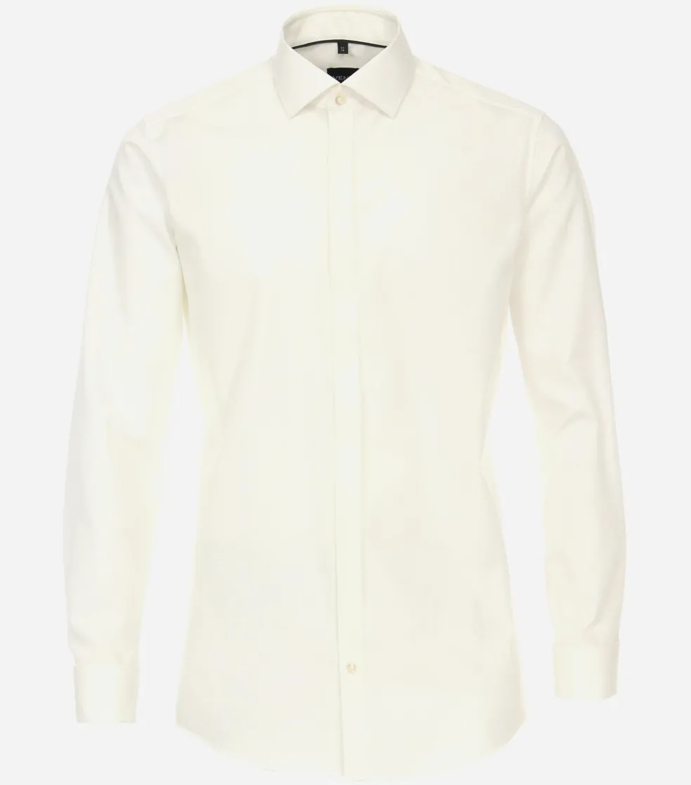 VENTI modern fit smoking overhemd, dubbele manchet en Kent kraag, popeline, beige