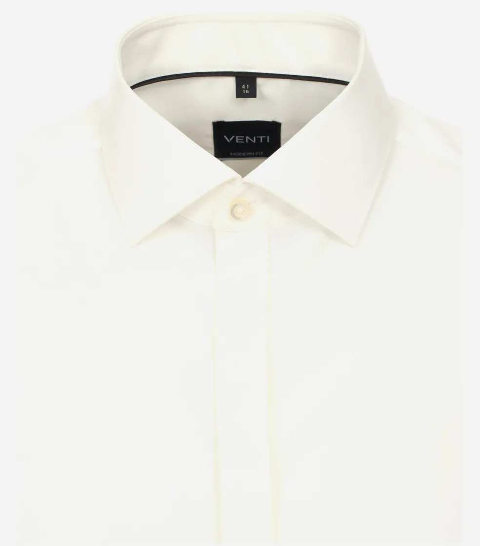 VENTI modern fit smoking overhemd, dubbele manchet en Kent kraag, popeline, beige